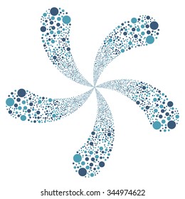 Circle Fireworks Swirl With Five Petals vector illustration. Style is cyan and blue bicolor flat circles, white background.