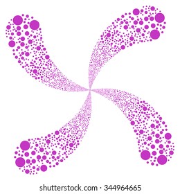 Circle Fireworks Swirl With Four Petals vector illustration. Style is violet flat circles, white background.