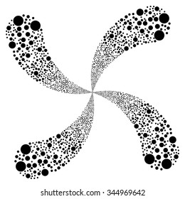 Circle Fireworks Swirl With Four Petals vector illustration. Style is black flat circles, white background.