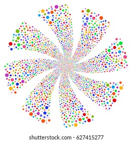 Circle fireworks swirl rotation. Vector illustration style is flat bright multicolored iconic symbols on a white background. Object flower done from random pictographs.