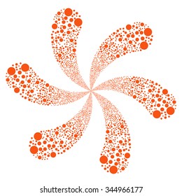 Circle Fireworks Swirl With Six Petals 01 vector illustration. Style is orange flat circles, white background.