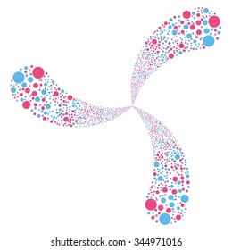 Circle Fireworks Swirl With Three Petals vector illustration. Style is pink and blue bicolor flat circles, white background.