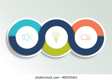 Circle first, second and third diagram, scheme, chart. 3 template for presentation. 3 steps options, elements, ingographic.