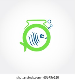 circle fish aquarium simple icon logo design inspiration