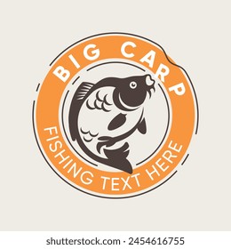 Circle fishing logo with a big Carp eating a letter from logo 