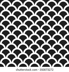 Circle fish-scales Seamless pattern. Japanese backdrop. Abstract Black and White Background. Ethnic background. Vector Regular Texture