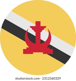 A Circle Flag of Brunei on White Background. Vector. EPS File.