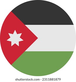 A Circle Flag of Jordan on White Background. Vector. EPS File.