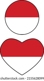 Bandera circular de Mónaco sobre fondo blanco. marca de botón Mónaco. Bandera de Mónaco con forma de corazón. estilo plano.