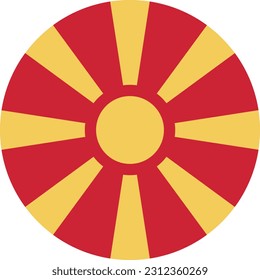 Bandera circular del norte de Macedonia con fondo blanco. Vector. Archivo EPS.