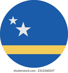 Bandera circular de Curazao de fondo blanco. Vector. Archivo EPS.