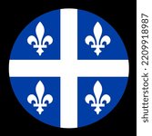 Circle flag of Quebec vector illustration isolated on black background. Province of Canada symbol. Quebec banner emblem.