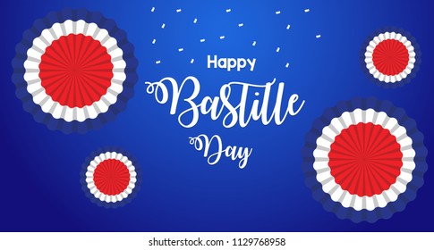 CIrcle Flag Special Happy Bastille Day 2018 Combination Creative Design with blue background
