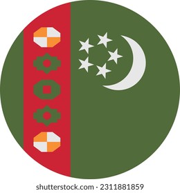 A Circle Flag of Turkmenistan on White Background. Vector. EPS File.