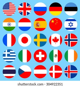 Circle flags icons in flat style. Simple flags of the countries. Vector illustration