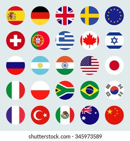 Circle flags vector of the world. Flags icons in flat style.