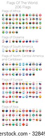 Circle Flags Of The World. 206 Flags. Vector Illustration