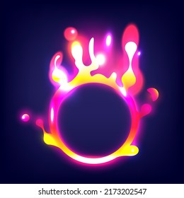 Circle flame and fluid ring. Glowing swirl light effect. Magic abstract frame. Power energy of circular element. Shining neon lights