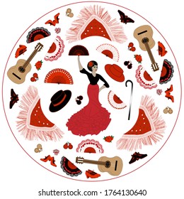 Circle flamenco ornament. For design of plate, tablecloth, CD or any other circle object.