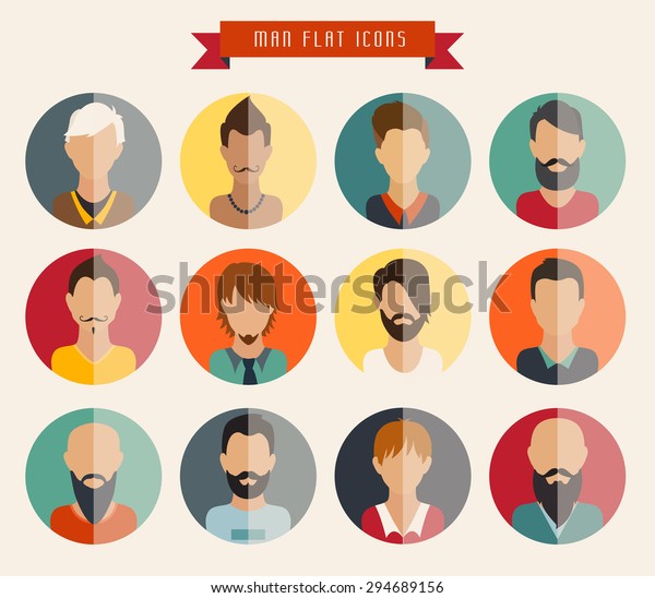 Circle Flat Icons Man Vector Illustration Stock Vector (Royalty Free