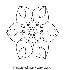 Circle floral alpona template for your design in thin line style
