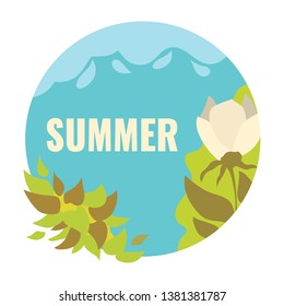 Circle floral Banner for summer promotions decorate with leafs and flower. Vector illustration.