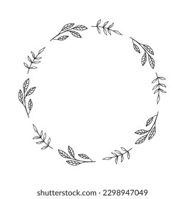 Circle Floral border with hand drawn flowers for wedding invitation or greeting card isolated on white background