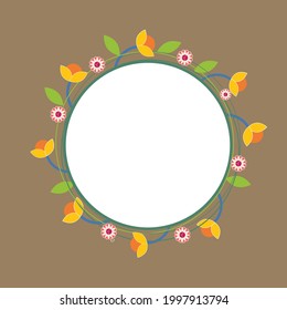 Circle Floral Doodle Fram Isolated On Brown Background