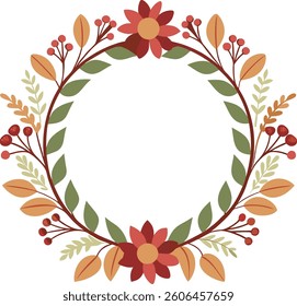 Circle floral frame background modern floral frame with hand draw style