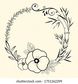 Circle floral frame with flower leaf bamboo floral ornament, Element design, Decorative  Wreaths for design, logo template, Vector illustration.