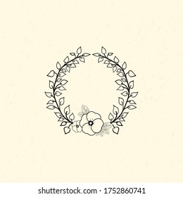 Marco floral circular con adorno floral de hojas de flores, Diseño de elementos, Coronas decorativas para el diseño, plantilla de logotipo, Ilustración vectorial.