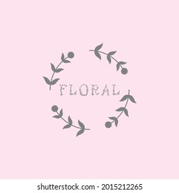 circle floral frame leaves nature wedding invitation logo design