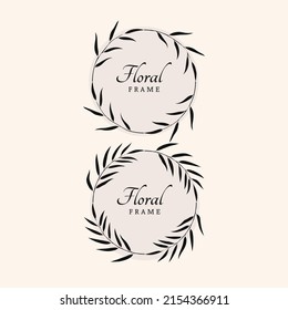 Circle floral frame with leaves and wreathe. -  Vector.