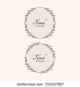 Circle floral frame with leaves and wreathe. -  Vector.