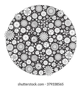 Circle floral ornament. Hand drawn art mandala. Imitation of ink pen. Zentangle patters. Coloring book for grown up and adult. Flower drawing for stress relief, relaxation, meditation and creativity. 