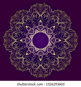 Circle Floral Pattern. Hand Draw Mandala. Decorative Elements. Vector Illustration. Anti-Stress Therapy Pattern. Purple, gold color.