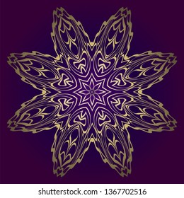 Circle Floral Pattern. Hand Draw Mandala. Decorative Elements. Vector Illustration. Anti-Stress Therapy Pattern. Purple, gold color.