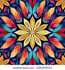 Circle floral pattern. Symmetrical seamless pattern. Abstract art graphic line flower. Ornate elegant luxury vintage retro modern style. For texture textile background backdrop tile wallpaper.