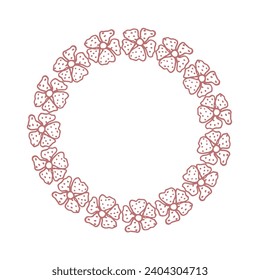 Circle floral soft pink cute frame, vector illustration. Hand drawn inflorescences. Floral border for greeting card.