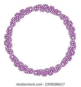 Circle floral violet frame, vector illustration. Hand drawn inflorescences. Fuchsia Floral border.