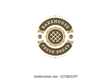 Circle flour bread homemade cupcakes fresh cooked monochrome bakery logo design template vector illustration. Round pizza pie cake sweet dessert shop cafe restaurant decorative emblem brand id mark