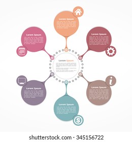 Circle flow diagram template with six elements, vector eps10 illustration
