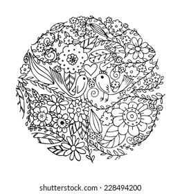 Circle Flower and Bird Couple