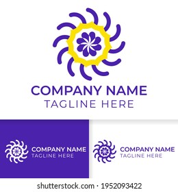Circle and Flower Concept logo design. Blue and yellow flower logo design. Good for business or community
