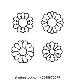 Circle flower emblem. Set of 4 geometric shape. Modern linear design print.  Modern abstract linear compositions and graphic design elements.