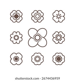Circle flower emblem. Set of 9 geometric shape. Modern abstract linear compositions and graphic design elements for different design.