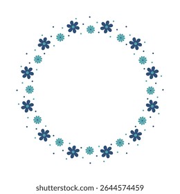 Circle flower frame. Blue, teal, turquoise, elegant, minimal floral frame. Rounded borders and wreath. Suitable for wedding invitations, cards, profile decoration, social media, web, and print, etc.