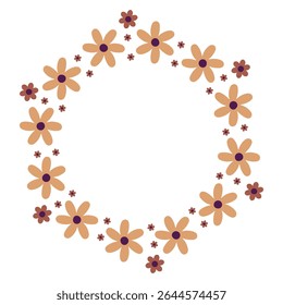 Circle flower frame. Elegant, minimal floral frame. Rounded borders and wreath. Suitable for wedding invitations, cards, profile decoration, social media, web, and print, etc. Purple and brown color.