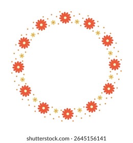 Circle flower frame. Elegant, minimal floral border, rounded wreath. Suitable for wedding invitations, cards, profile decoration, social media, web, and print etc. Orange, yellow