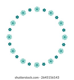Circle flower frame. Elegant, minimal blue floral border, rounded wreath. Suitable for wedding invitations, cards, profile decoration, social media, web, and print etc. 